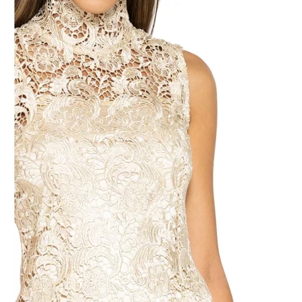 NWOT GRACIA Champagne Floral Lace Cocktail Sheath Dress Wedding Guest Elegant - Picture 4 of 16